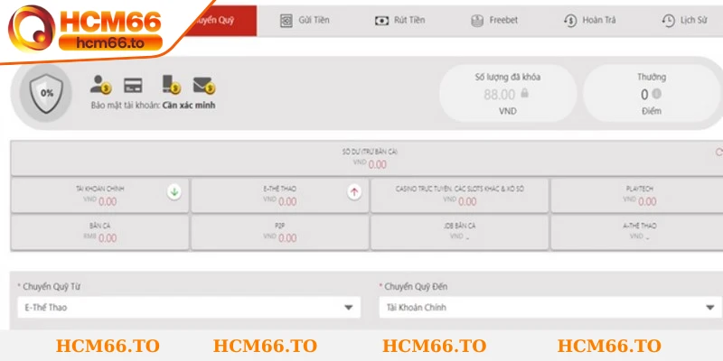 Rút tiền Hcm66 - Nhận Thưởng Tức Thì Không Gặp Trở Ngại 2 Tiến hành chuyển quỹ về ví chính trước khi gửi lệnh giao dịch