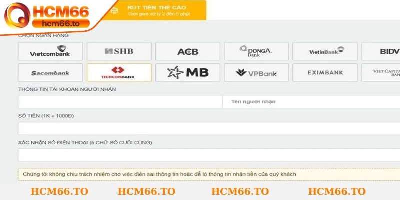 Rút tiền Hcm66 - Nhận Thưởng Tức Thì Không Gặp Trở Ngại 3 Xác nhận gửi lệnh sau khi cung cấp đủ thông tin theo yêu cầu